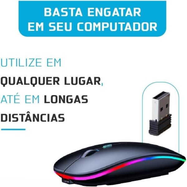 Mouse Sem Fio Recarregavel 2.4g Wireless USB para Notebook Desktop TV (PRETO) - Image 7