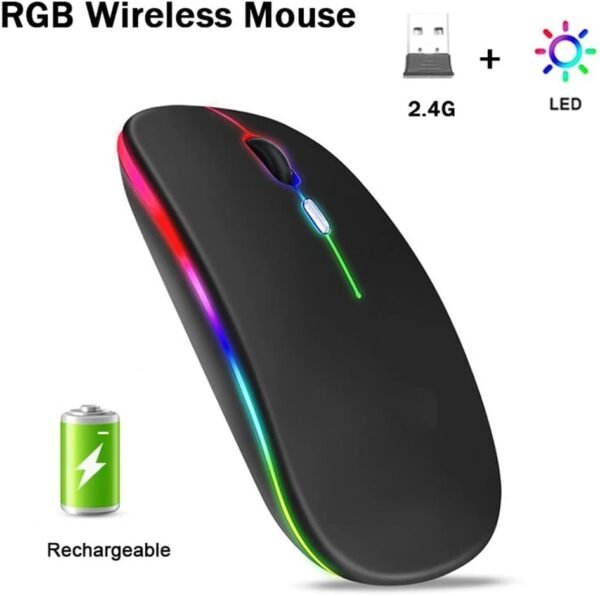 Mouse Sem Fio Recarregável Sem Fio Led Rgb 2.4ghz 1600 DPI 10 m PC Notebook Mac Win - Image 3