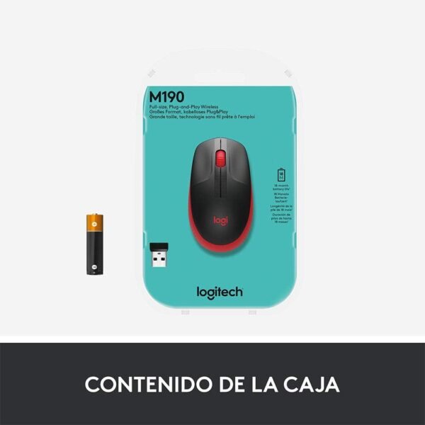 Mouse sem fio Logitech M190 com Design Ambidestro de Tamanho Padrão, Conexão USB e Pilha Inclusa - Vermelho - Image 7