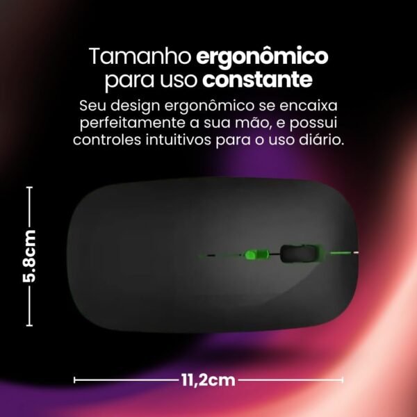 Mouse Sem Fio Recarregável Wireless Bluetooth Óptico LED RGB Colorido Ergonômico 2.4 GHz USB Para Notebook, Computador, PC e Desktop - Linha Premium SellXpert (Cinza) - Image 7