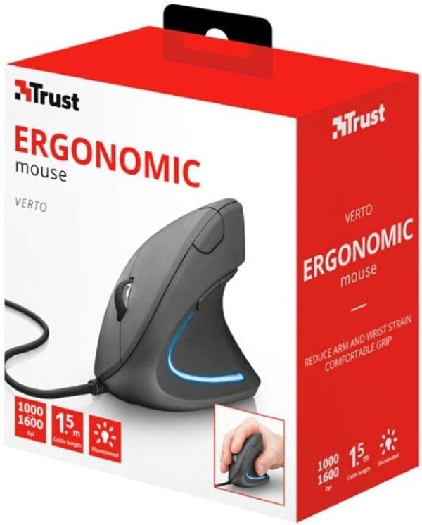 Mouse LED Ergonômico 1600dpi 6 botões - PC e Laptop - Verto Mouse 22885 - Trust - Image 8