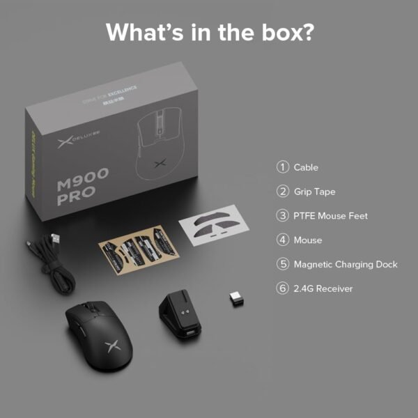 DeLUX M900PRO Mouse Gamer sem Fio, Taxa de Polling de 8000Hz, Base de Carregamento RGB, Design Ergonômico de 63g, Sensor PAW3395 com 26000DPI, Botões Programáveis ​​(Preto) - Image 8