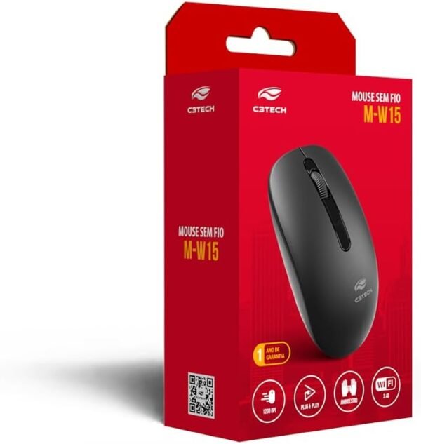 C3Tech Mouse Sem Fio M-W15BK, Preto, Wifi 2.4Ghz, 1200DPI, Ambidestro, 3 Botões, Windows, MAC OS,LINUX, CHROME - Image 4