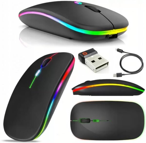 Mouse Sem Fio Recarregável Linha Prime (Preto), Conexão Dual Bluetooth 5.0/USB 2.4GHz, DPI Ajustável, Design Ergonômico com LED RGB. Desempenho Premium em Qualquer Dispositivo. - Image 9