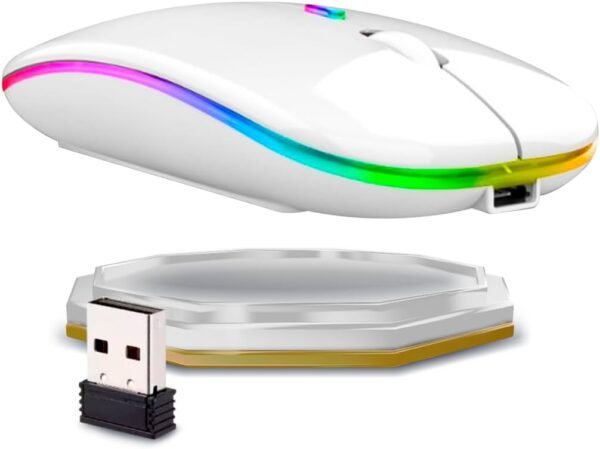 Mouse Sem Fio com Bluetooth Recarregável Óptico Wireless Silencioso Led Rgb Colorido Ergonômico Usb 2.4 Ghz para Notebook Computador Pc Desktop (BRANCO) - Image 7