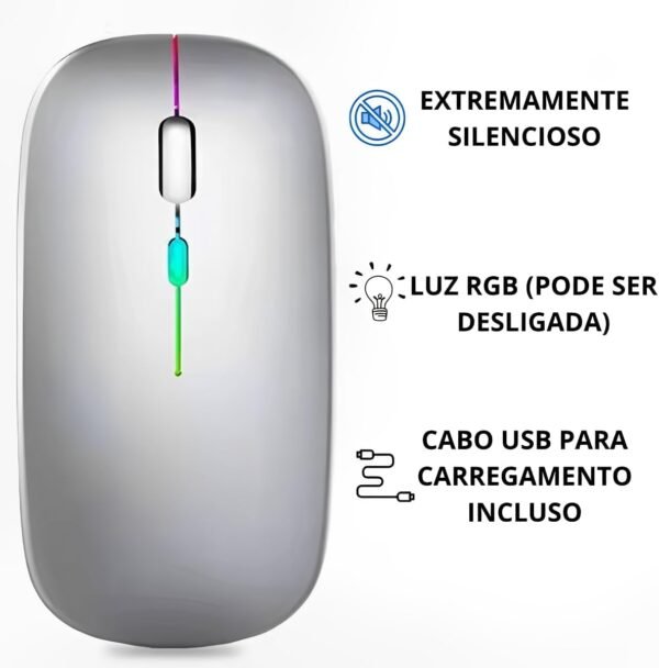 Mouse Sem Fio Recarregável Óptico Com Luz Led Rgb Colorido Wireless Usb 2.4Ghz - Image 5