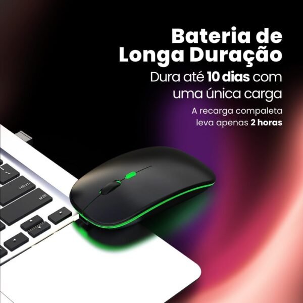 Mouse Sem Fio Recarregável Wireless Bluetooth Óptico LED RGB Colorido Ergonômico 2.4 GHz USB Para Notebook, Computador, PC e Desktop - Linha Premium SellXpert (Cinza) - Image 2