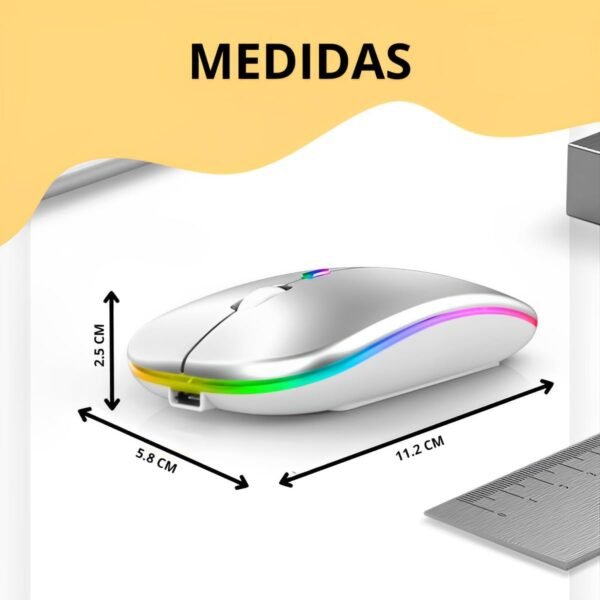 Mouse Sem Fio Recarregável Óptico Com Luz Led Rgb Colorido Wireless Usb 2.4Ghz - Image 9