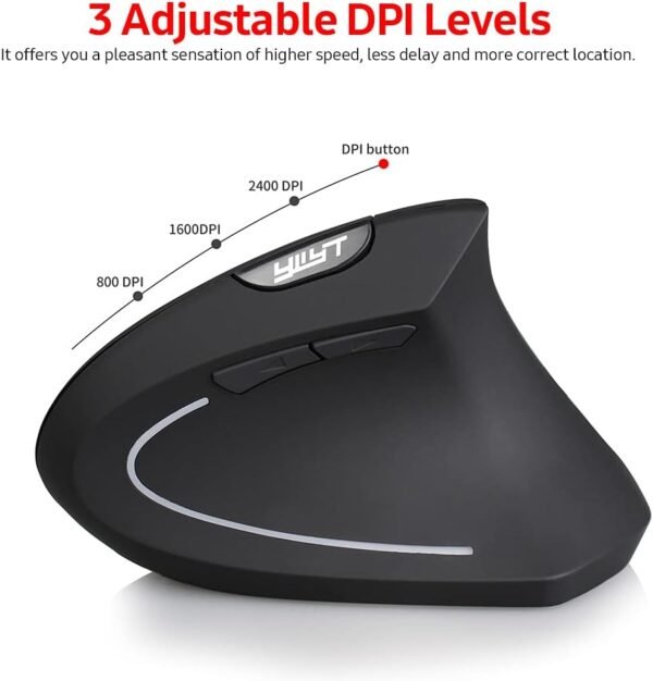Mouse Ergonômico 2.4G sem fio mouse vertical ergonômico mouse vertical mouse vertical mouse óptico 3 níveis de DPI conveniente/plug & play preto - Image 7