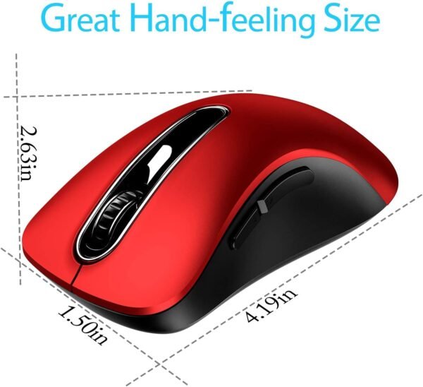 memzuoix Mouse sem fio de 2,4 G, mouse óptico móvel sem fio de 1200 DPI com receptor USB, mouse de computador portátil para laptop, PC, desktop, MacBook, 5 botões, vermelho - Image 5