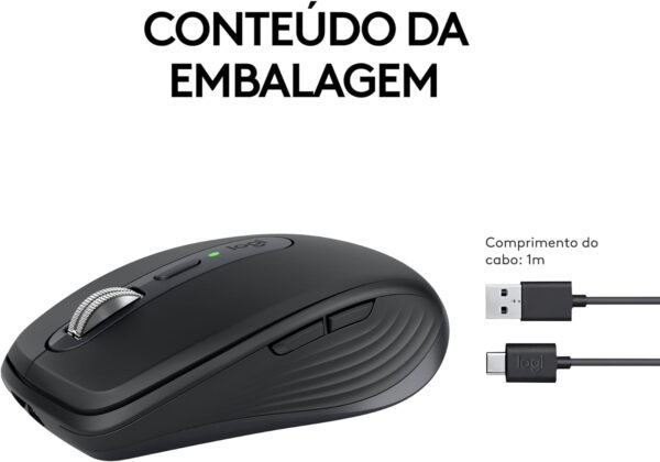 Mouse sem fio Logitech MX Anywhere 3S Compacto, Rolagem rápida, Uso em Qualquer Superfície, Clique Silencioso, Botões programáveis, Recarregável, Conexão Bluetooth - Grafite - Image 3