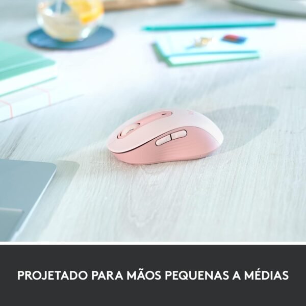 Mouse Sem Fio Logitech Signature M650 com Design de Tamanho Compacto, Clique Silencioso, Botões Laterais Personalizáveis, Conexão USB e Bluetooth - Rosa - Image 3