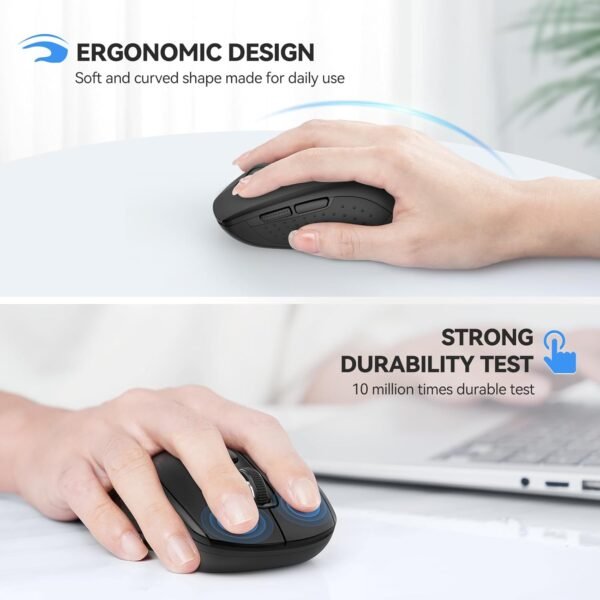 TECKNET Mouse Bluetooth, mouse sem fio 4000DPI Bluetooth para laptop 2 em 1 (BT 5.0/3.0 + 2,4 Ghz), mouse portátil para PC sem fio com receptor USB para Mac, compatível com MacBook Chromebook - Image 4
