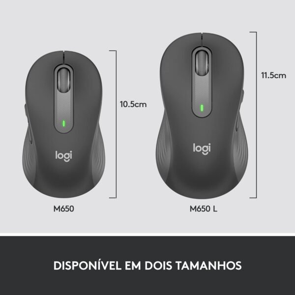 Mouse Sem Fio Logitech Signature M650 com Design de Tamanho Compacto, Clique Silencioso, Botões Laterais Personalizáveis, Conexão USB e Bluetooth - Grafite - Image 10