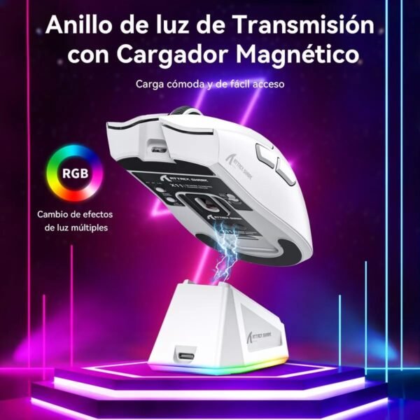 ATTACK SHARK Mouse X11 Leve Sem Fio Para Jogos Com Base De Carregamento RGB, Tri-Mode-2.4G/USB-C Com Fio/BT, DPI 22K, Sensor Óptico PAW3311, 5 Botões Programáveis ​​Para PC/Mac (Branco) - Image 2