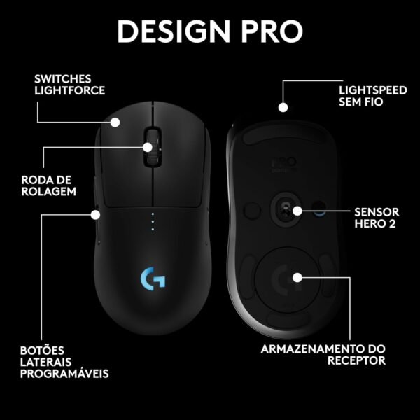 Mouse Gamer Sem Fio Logitech G PRO 2 com Tecnologia LIGHTSPEED, Design Ambidestro,4 Botões Programáveis, Sensor HERO 2 com DPI de 32K, RGB LIGHTSYNC e Switches LIGHTFORCE- Preto - Image 8