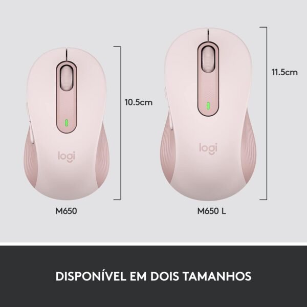 Mouse Sem Fio Logitech Signature M650 com Design de Tamanho Compacto, Clique Silencioso, Botões Laterais Personalizáveis, Conexão USB e Bluetooth - Rosa - Image 10