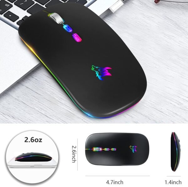 HOTLIFE Mouse Sem Fio Led, Mouse Bluetooth Silencioso Recarregável Fino, Mouse De Computador Portátil USB Óptico 2.4G Sem Fio Bluetooth De Dois Modos Com Receptor USB E Adaptador Tipo C Preto - Image 7