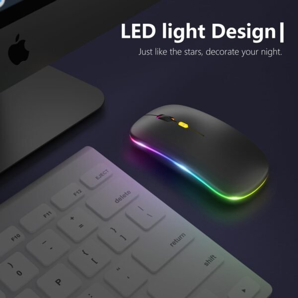 【Atualização】 Mouse sem fio LED, mouse silencioso fino 2,4 G portátil óptico para escritório com USB e receptor tipo C, 3 níveis de DPI exibidos para notebook, PC, laptop, computador, - Image 4
