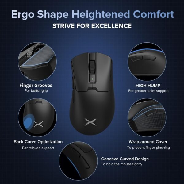 DeLUX M900PRO Mouse Gamer sem Fio, Taxa de Polling de 8000Hz, Base de Carregamento RGB, Design Ergonômico de 63g, Sensor PAW3395 com 26000DPI, Botões Programáveis ​​(Preto) - Image 2