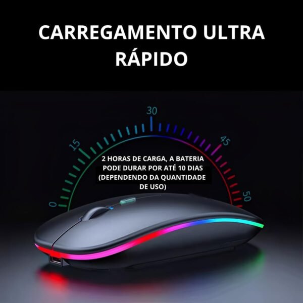 Mouse Sem Fio Recarregável Óptico Com Luz Led Rgb Colorido Wireless Usb 2.4Ghz - Image 6