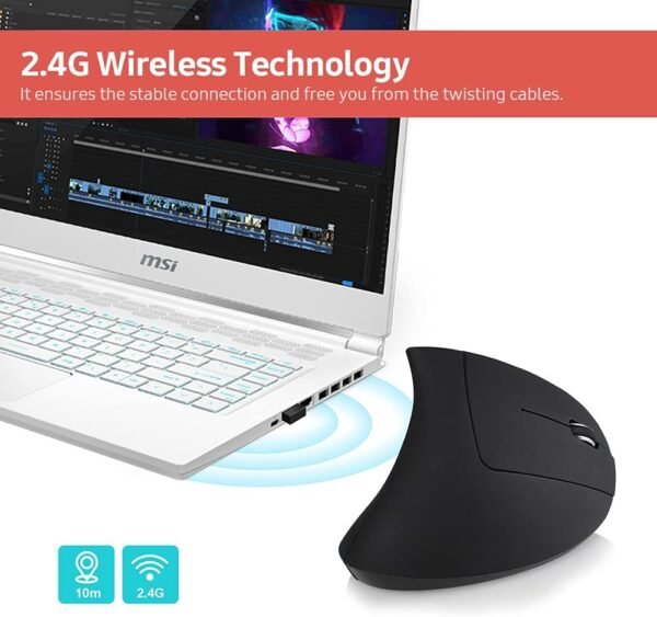Mouse Ergonômico 2.4G sem fio mouse vertical ergonômico mouse vertical mouse vertical mouse óptico 3 níveis de DPI conveniente/plug & play preto - Image 4