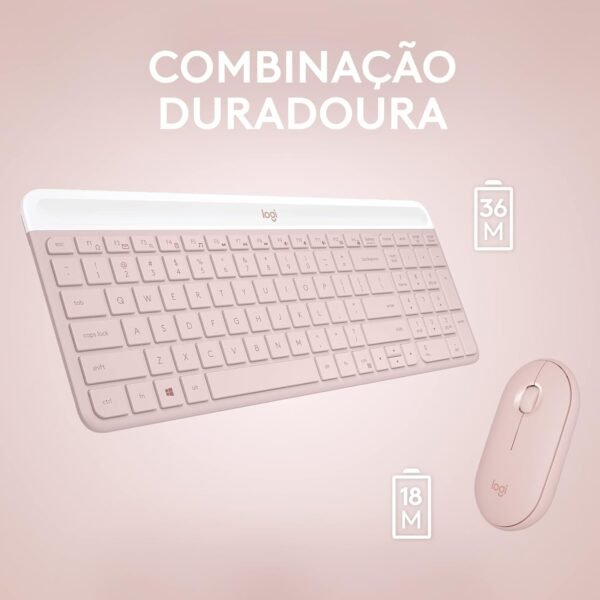 Combo Teclado e Mouse sem fio Logitech MK470 com Design Slim, Digitação e Clique Silencioso, Mouse Ambidestro, Conexão USB e Pilhas Inclusas - Rosa - Image 5