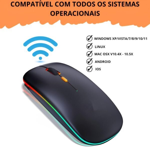 Mouse Sem Fio Recarregável Óptico Com Luz Led Rgb Colorido Wireless Usb 2.4Ghz - Image 4