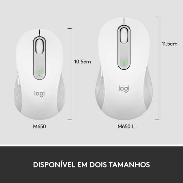Mouse Sem Fio Logitech Signature M650 com Design de Tamanho Compacto, Clique Silencioso, Botões Laterais Personalizáveis, Conexão USB e Bluetooth - Branco - Image 10