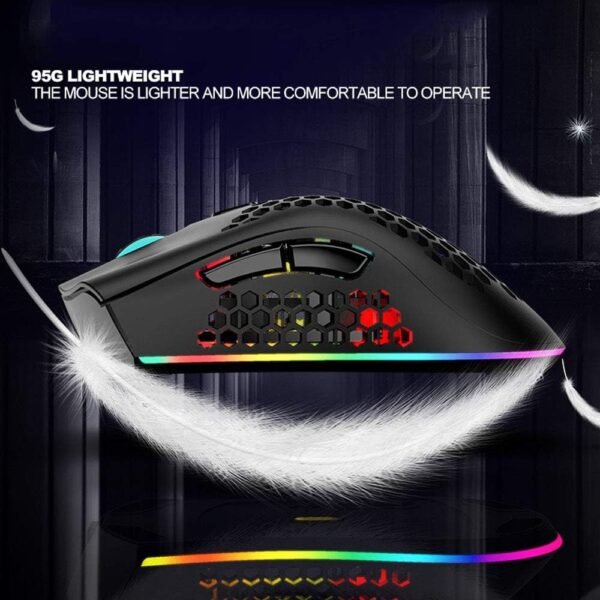 Attoe Mouse leve para jogos, mouse para jogos sem fio recarregável com receptor USB RGB Backlight, mouse de computador para laptop, PC, preto - Image 2