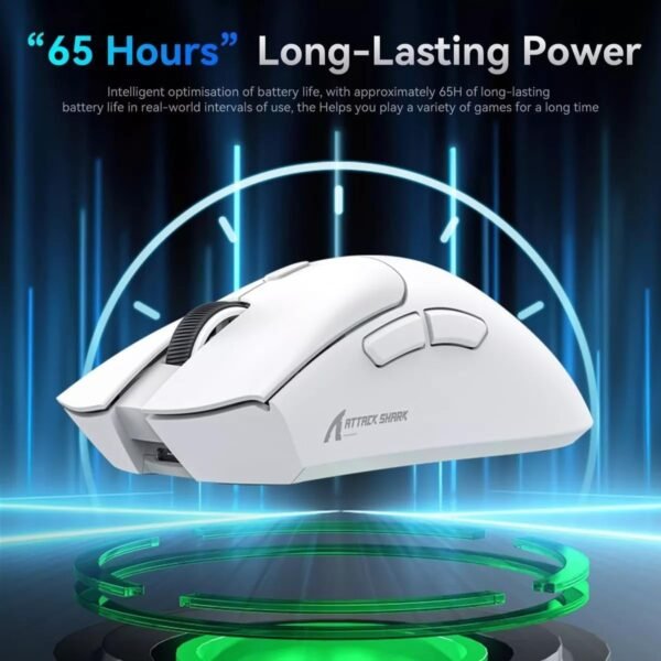 Mouse Sem Fio Gamer Attack Shark R1 18000dpi Paw3311 Tri Mode 1000hz, Pixart Paw3311 Ultraleve 3 Conexões (Branco) - Image 2