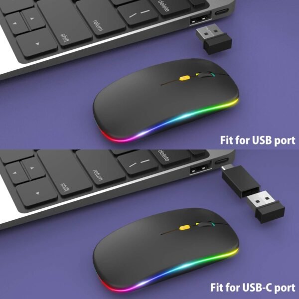 【Atualização】 Mouse sem fio LED, mouse silencioso fino 2,4 G portátil óptico para escritório com USB e receptor tipo C, 3 níveis de DPI exibidos para notebook, PC, laptop, computador, - Image 6