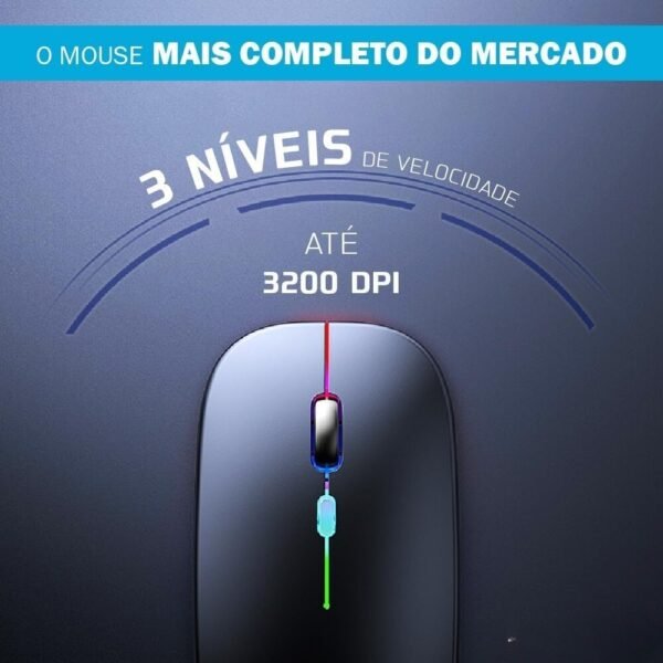 Mouse Sem Fio Recarregavel 2.4g Wireless USB para Notebook Desktop TV (PRETO) - Image 6