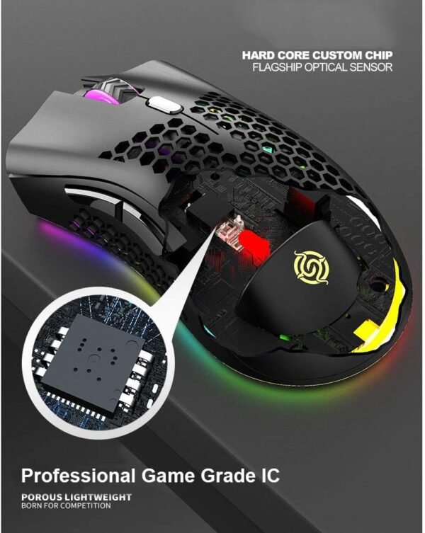 Attoe Mouse leve para jogos, mouse para jogos sem fio recarregável com receptor USB RGB Backlight, mouse de computador para laptop, PC, preto - Image 4