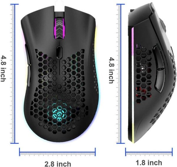 Attoe Mouse leve para jogos, mouse para jogos sem fio recarregável com receptor USB RGB Backlight, mouse de computador para laptop, PC, preto - Image 7