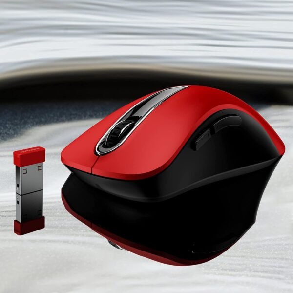 memzuoix Mouse sem fio de 2,4 G, mouse óptico móvel sem fio de 1200 DPI com receptor USB, mouse de computador portátil para laptop, PC, desktop, MacBook, 5 botões, vermelho - Image 6