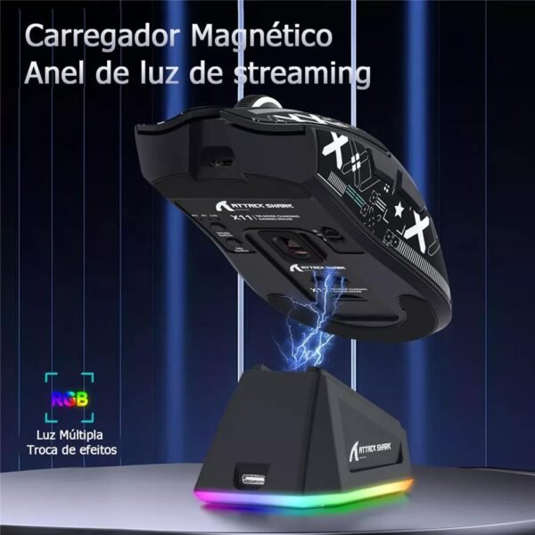 ATTACK SHARK Mouse X11 Leve Sem Fio Para Jogos Com Base De Carregamento RGB, Tri-Mode-2.4G/USB-C Com Fio/BT, DPI 22K, Sensor Óptico PAW3311, 5 Botões Programáveis ​​Para PC/Mac (Preto) - Image 5