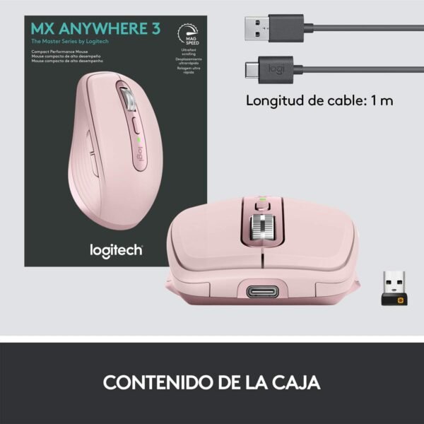 Mouse sem fio Logitech MX Anywhere 3 Compacto, Confortável, Uso em Qualquer Superfície, USB Unifying ou Bluetooth, Recarregável para Apple Mac, iPad, Windows PC, Linux, Chrome - Rosa - Image 9