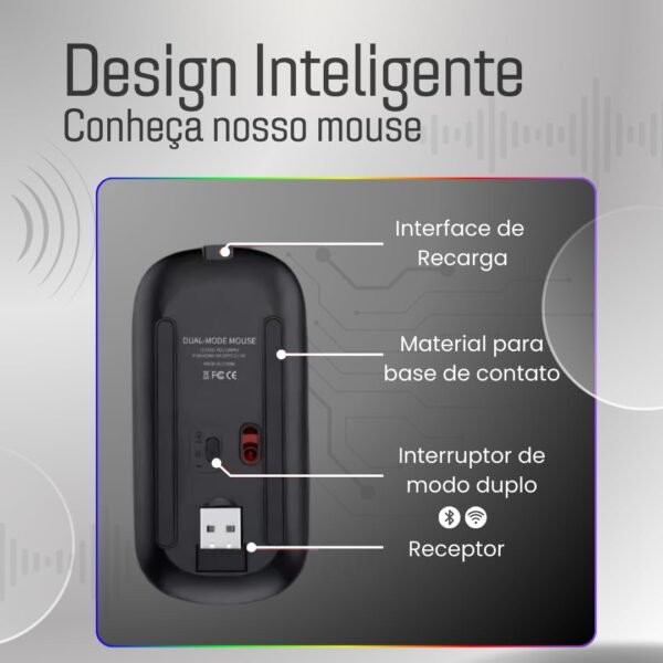 Mouse Sem Fio Recarregável Linha Prime (Preto), Conexão Dual Bluetooth 5.0/USB 2.4GHz, DPI Ajustável, Design Ergonômico com LED RGB. Desempenho Premium em Qualquer Dispositivo. - Image 5