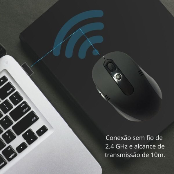 Mouse Sem Fio Óptico 2.4 GHz Com Receptor USB, Até 10 Metros De Alcance, Confortável e Ergonômico (KRV Magazine)(Preto) - Image 2