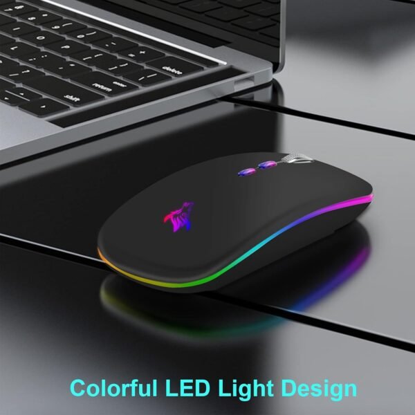 HOTLIFE Mouse Sem Fio Led, Mouse Bluetooth Silencioso Recarregável Fino, Mouse De Computador Portátil USB Óptico 2.4G Sem Fio Bluetooth De Dois Modos Com Receptor USB E Adaptador Tipo C Preto - Image 2