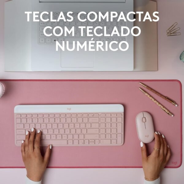 Combo Teclado e Mouse sem fio Logitech MK470 com Design Slim, Digitação e Clique Silencioso, Mouse Ambidestro, Conexão USB e Pilhas Inclusas - Rosa - Image 2