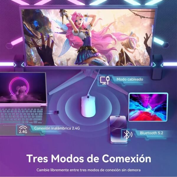 ATTACK SHARK Mouse X11 Leve Sem Fio Para Jogos Com Base De Carregamento RGB, Tri-Mode-2.4G/USB-C Com Fio/BT, DPI 22K, Sensor Óptico PAW3311, 5 Botões Programáveis ​​Para PC/Mac (Branco) - Image 7