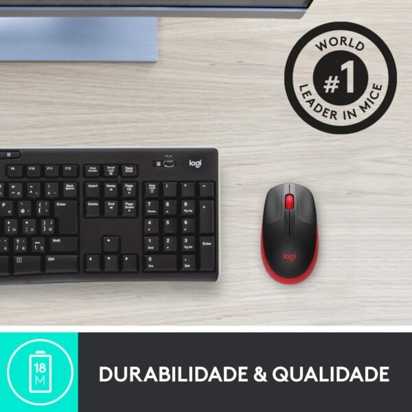 Mouse sem fio Logitech M190 com Design Ambidestro de Tamanho Padrão, Conexão USB e Pilha Inclusa - Vermelho - Image 4