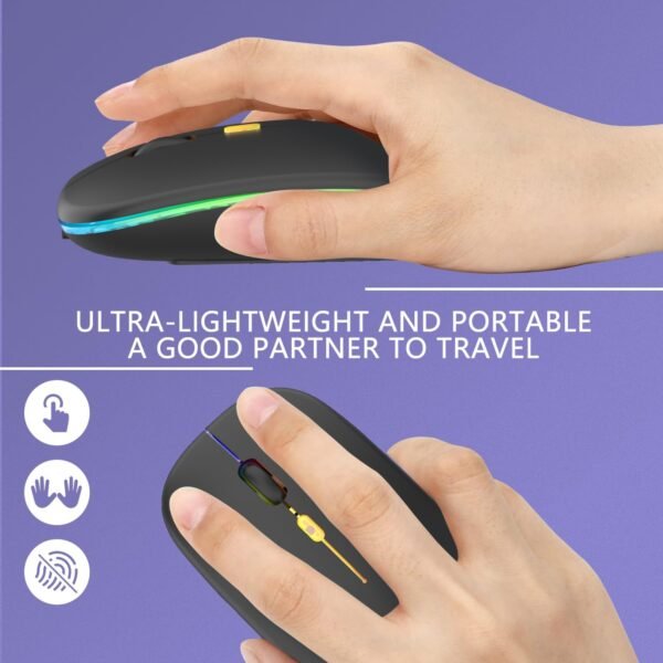 【Atualização】 Mouse sem fio LED, mouse silencioso fino 2,4 G portátil óptico para escritório com USB e receptor tipo C, 3 níveis de DPI exibidos para notebook, PC, laptop, computador, - Image 5