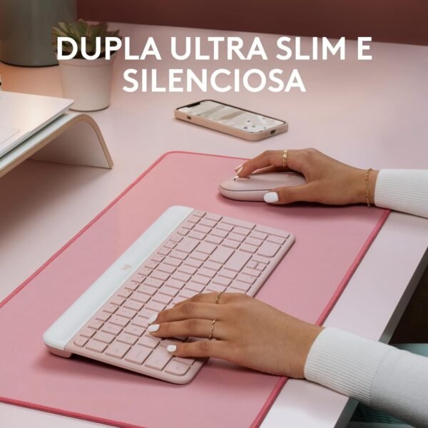 Combo Teclado e Mouse sem fio Logitech MK470 com Design Slim, Digitação e Clique Silencioso, Mouse Ambidestro, Conexão USB e Pilhas Inclusas - Rosa - Image 3