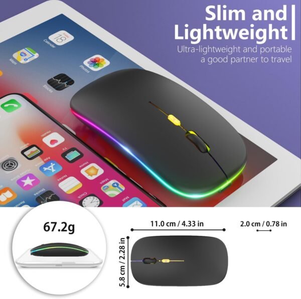 【Atualização】 Mouse sem fio LED, mouse silencioso fino 2,4 G portátil óptico para escritório com USB e receptor tipo C, 3 níveis de DPI exibidos para notebook, PC, laptop, computador, - Image 7