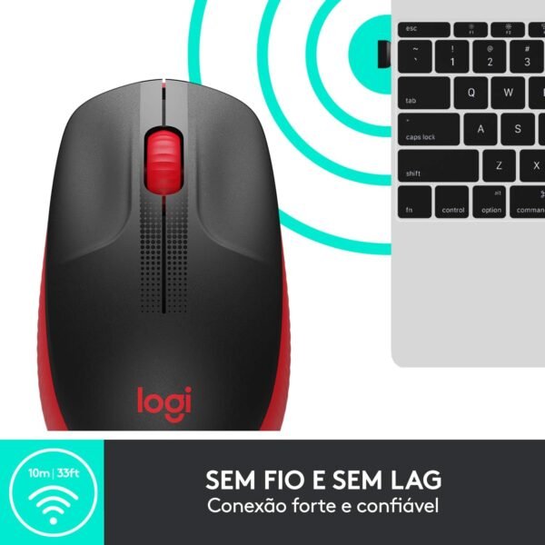 Mouse sem fio Logitech M190 com Design Ambidestro de Tamanho Padrão, Conexão USB e Pilha Inclusa - Vermelho - Image 3