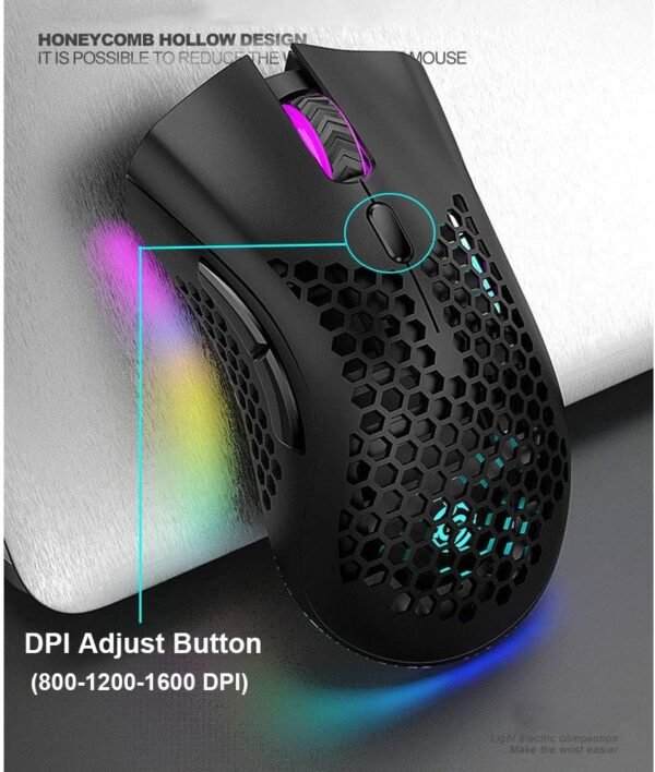 Attoe Mouse leve para jogos, mouse para jogos sem fio recarregável com receptor USB RGB Backlight, mouse de computador para laptop, PC, preto - Image 5