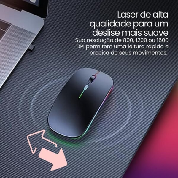 Mouse Sem Fio Recarregável Wireless Bluetooth Óptico LED RGB Colorido Ergonômico 2.4 GHz USB Para Notebook, Computador, PC e Desktop - Linha Premium SellXpert (Cinza) - Image 6